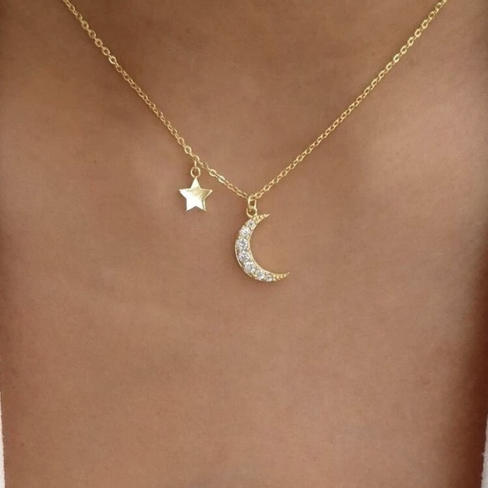 Gold Star and Moon Necklace